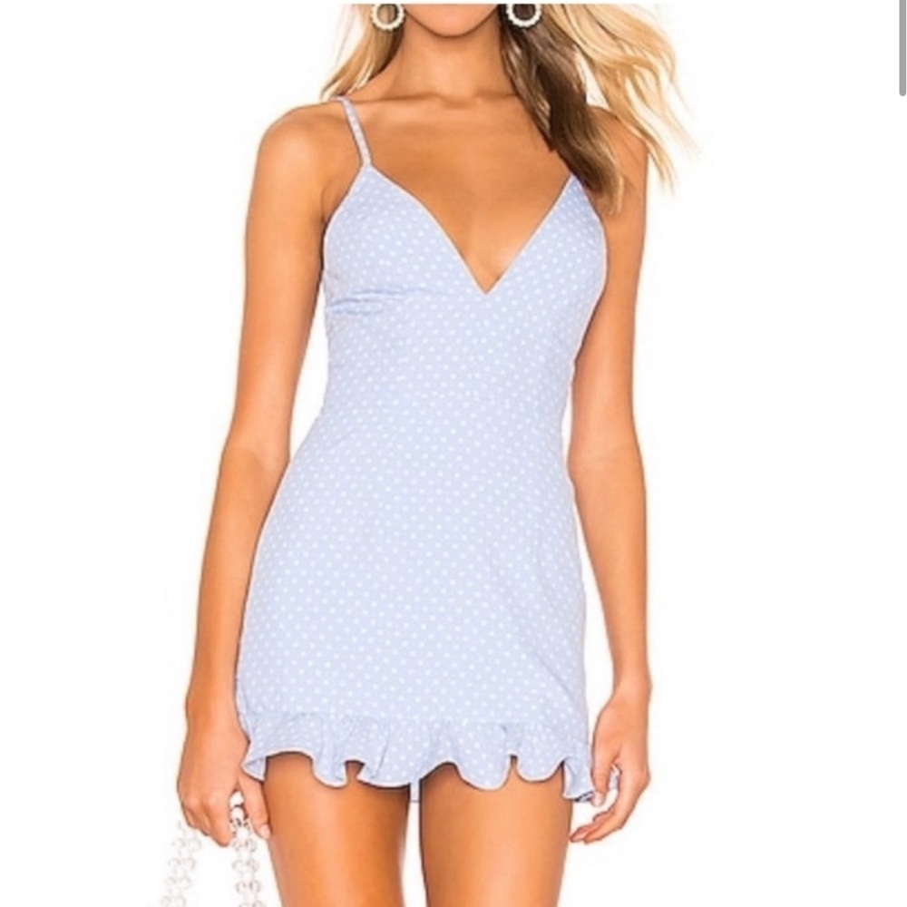 Superdown Mayra Blue White Polka Dot Ruffle Mini Dress Size S